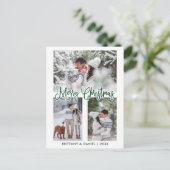 Fun Calligrafie 3 Foto-paar kerstgroen Briefkaart (Staand voorkant)