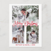Fun Calligrafie 3 Foto-paar-kerstrood Briefkaart (Voorkant)