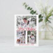 Fun Calligrafie 3 Foto-paar-kerstrood Briefkaart (Staand voorkant)