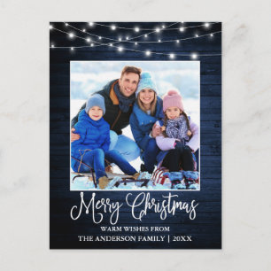 Fun Calligrafie-kerstblauw hout Briefkaart