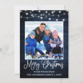 Fun Calligrafie-kerstblauw hout foto Feestdagenkaart (Voorkant)