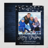 Fun Calligrafie-kerstblauw hout foto Feestdagenkaart (Voorkant / Achterkant)