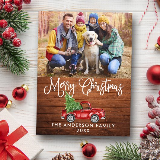 Fun Calligrafie Kersthout Red Truck Foto Briefkaart