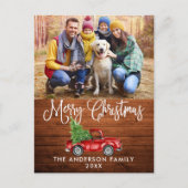 Fun Calligrafie Kersthout Red Truck Foto Briefkaart (Voorkant)