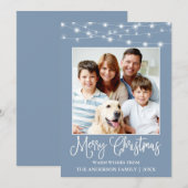 Fun Calligrafie kerstlampjes Foto blauw Feestdagenkaart (Voorkant / Achterkant)
