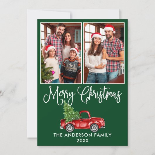 Fun Calligrafie met kerstrood 2 Foto groen Feestdagenkaart (Voorkant)