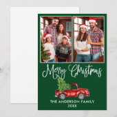 Fun Calligrafie met kerstrood 2 Foto groen Feestdagenkaart (Voorkant / Achterkant)