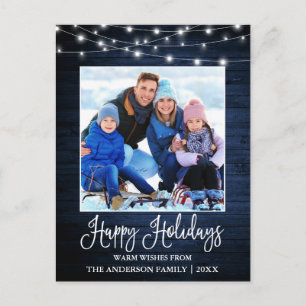 Fun Calligraphy Blue Wood Lights Foto Holiday Briefkaart