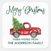 Fun Calligraphy Green Kerstmis  Truck Vierkante Sticker (Voorkant)