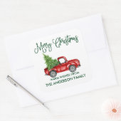 Fun Calligraphy Green Kerstmis  Truck Vierkante Sticker (Envelop)