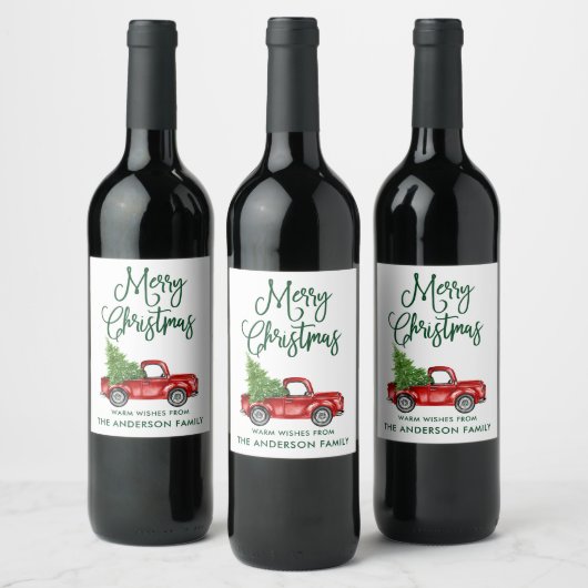 Fun Calligraphy Green Kerstmis Truck Wijn Etiket (Flessen)
