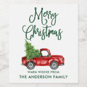 Fun Calligraphy Green Kerstmis Truck Wijn Etiket (Enkel label)