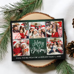 Fun Calligraphy Green Wood 5 Fotokerstmis Briefkaart<br><div class="desc">Modern Fun Calligraphy Script Merry Kerstmis 5 Photo Collage Holiday Briefkaart - Rustisch Land Green Wood</div>