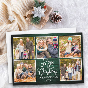 Fun Calligraphy Green Wood 5 Photos Kerstmis Feestdagenkaart