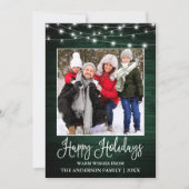 Fun Calligraphy Green Wood Lights Foto Feestdagenkaart (Voorkant)