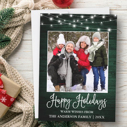 Fun Calligraphy Green Wood Lights Foto Feestdagenkaart