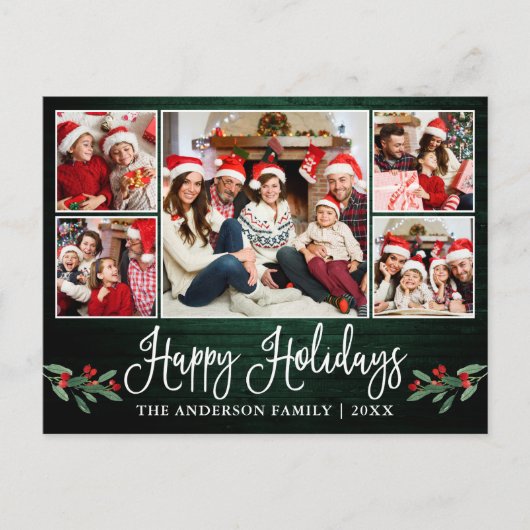 Fun Calligraphy Holiday Green Wood Holly 5 Foto Briefkaart (Voorkant)