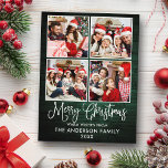 Fun Calligraphy kerst Green Wood 4 Foto Briefkaart<br><div class="desc">Modern Fun Calligraphy Script Merry Kerstmis 4 Photo Holiday Briefkaart - Rustisch Land Green Wood</div>