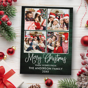 Fun Calligraphy kerst Green Wood 4 Foto Briefkaart
