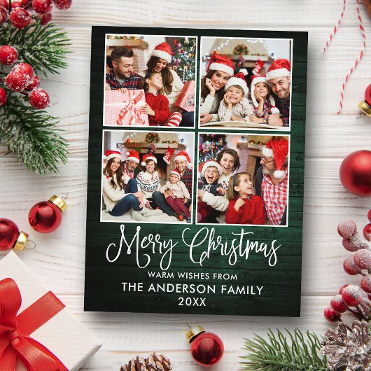 Fun Calligraphy kerst Green Wood 4 Foto Briefkaart