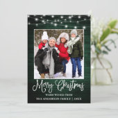 Fun Calligraphy kerst Green Wood Lights Foto Feestdagenkaart (Staand voorkant)