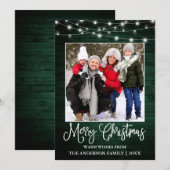 Fun Calligraphy kerst Green Wood Lights Foto Feestdagenkaart (Voorkant / Achterkant)
