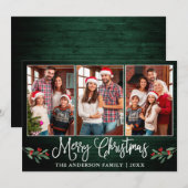 Fun Calligraphy kerst Holly Green Wood Foto Feestdagenkaart (Voorkant / Achterkant)