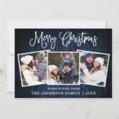 Fun Calligraphy Kerstblauw Hood 3 Foto Feestdagenkaart (Voorkant)