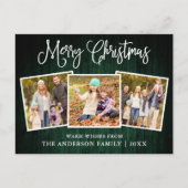 Fun Calligraphy KerstGreen Wood 3 Foto's Briefkaart (Voorkant)