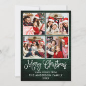 Fun Calligraphy KerstGreen Wood 4 Foto's Feestdagenkaart (Voorkant)