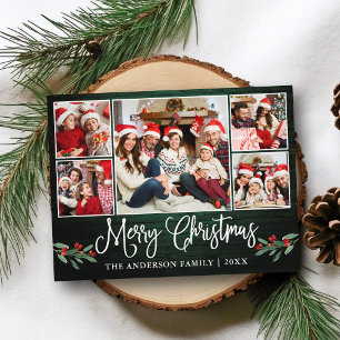 Fun Calligraphy KerstGreen Wood Holly 5 Foto Briefkaart