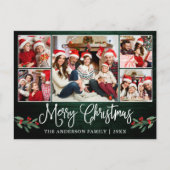 Fun Calligraphy KerstGreen Wood Holly 5 Foto Briefkaart (Voorkant)