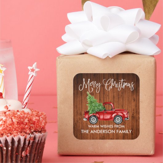 Fun Calligraphy Kersthout  Truck Vierkante Sticker (Feest)