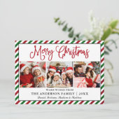 Fun Calligraphy Kerstmis Glitter Stripes 3 Foto Feestdagenkaart (Staand voorkant)