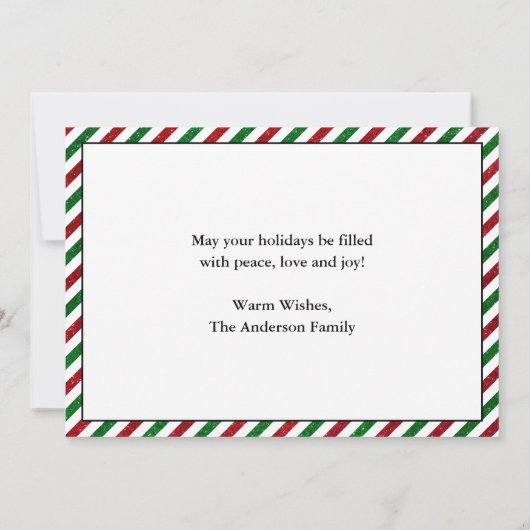 Fun Calligraphy Kerstmis Glitter Stripes 3 Foto Feestdagenkaart (Achterkant)