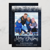 Fun Calligraphy Kerstmis Topped Blue Wood Feestdagenkaart (Voorkant / Achterkant)