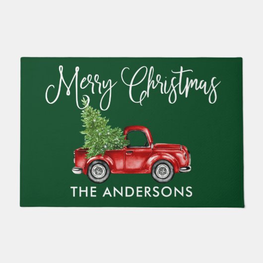 Fun Calligraphy Kerstmis Truck Green Deurmat (Voorkant)