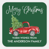 Fun Calligraphy Kerstmis  Truck Green Vierkante Sticker (Voorkant)