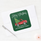 Fun Calligraphy Kerstmis  Truck Green Vierkante Sticker (Envelop)