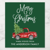 Fun Calligraphy Kerstmis  Truck Green Wijn Etiket (Enkel label)