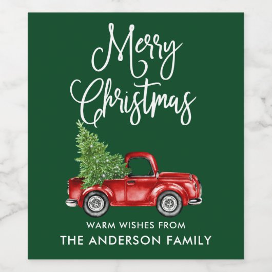 Fun Calligraphy Kerstmis  Truck Green Wijn Etiket (Enkel label)