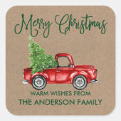 Fun Calligraphy Kerstmis  Truck Kraft Vierkante Sticker (Voorkant)