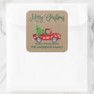Fun Calligraphy Kerstmis  Truck Kraft Vierkante Sticker
