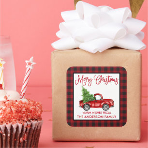 Fun Calligraphy Kerstmis  Truck Pset Vierkante Sticker