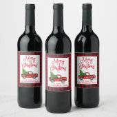 Fun Calligraphy Kerstmis  Truck Pset Wijn Etiket (Flessen)