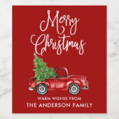 Fun Calligraphy Kerstmis  Truck Red Wijn Etiket (Enkel label)