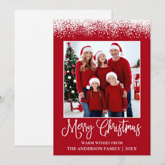 Fun Calligraphy kerstsneeuw Topped Foto Red Feestdagenkaart (Voorkant / Achterkant)