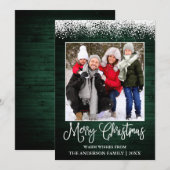 Fun Calligraphy kerstsnow Topped Green Wood Feestdagenkaart (Voorkant / Achterkant)