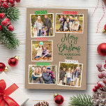 Fun Calligraphy Kraft Green Kerstmis tape Briefkaart<br><div class="desc">Modern Fun Calligraphy Script Green Merry kerstkraft 5 Photo Collage with Craft Tape Holiday Briefkaart</div>