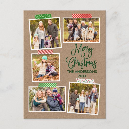 Fun Calligraphy Kraft Green Kerstmis tape Briefkaart (Voorkant)